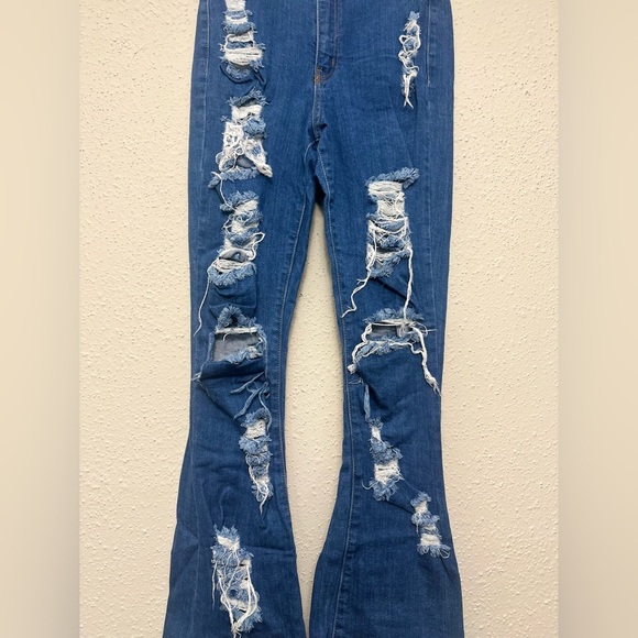 Aphrodite Blue Flare Distressed Jeans - Picture 4 of 6